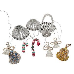 Vintage Beaded Ornaments Acrylic Angel Basket Bells Cones Candy Canes Christmas